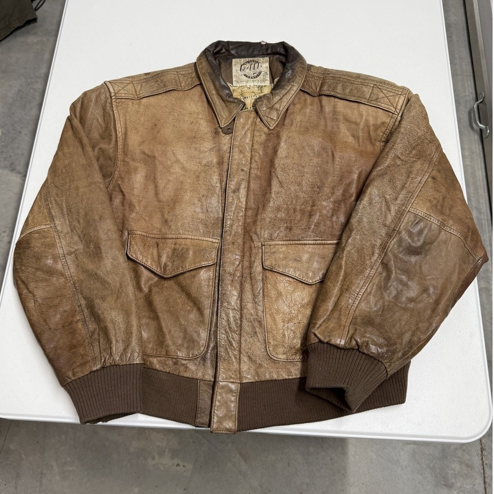 G-III Leather Flight Jacket Mens S Brown Good Vintage Distressed Bomber Aviator